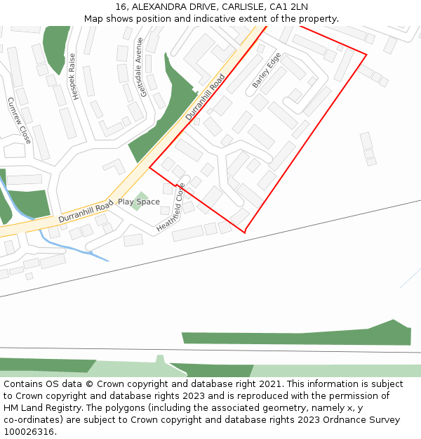 16, ALEXANDRA DRIVE, CARLISLE, CA1 2LN: Location map and indicative extent of plot