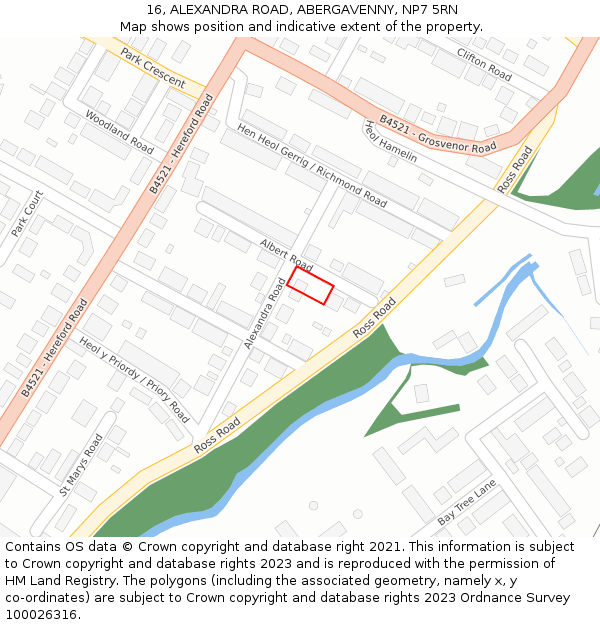16, ALEXANDRA ROAD, ABERGAVENNY, NP7 5RN: Location map and indicative extent of plot