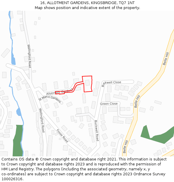 16, ALLOTMENT GARDENS, KINGSBRIDGE, TQ7 1NT: Location map and indicative extent of plot