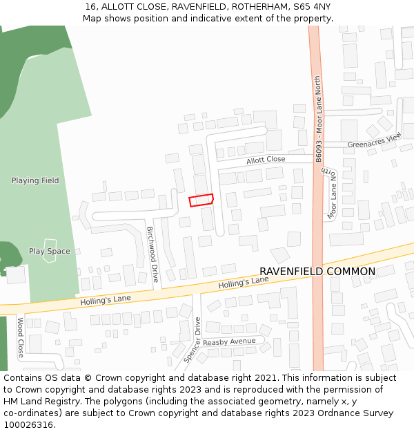 16, ALLOTT CLOSE, RAVENFIELD, ROTHERHAM, S65 4NY: Location map and indicative extent of plot