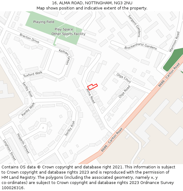 16, ALMA ROAD, NOTTINGHAM, NG3 2NU: Location map and indicative extent of plot