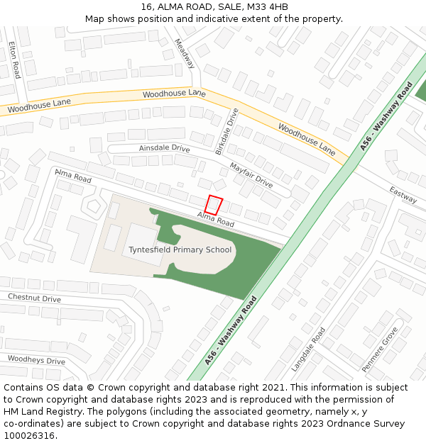 16, ALMA ROAD, SALE, M33 4HB: Location map and indicative extent of plot