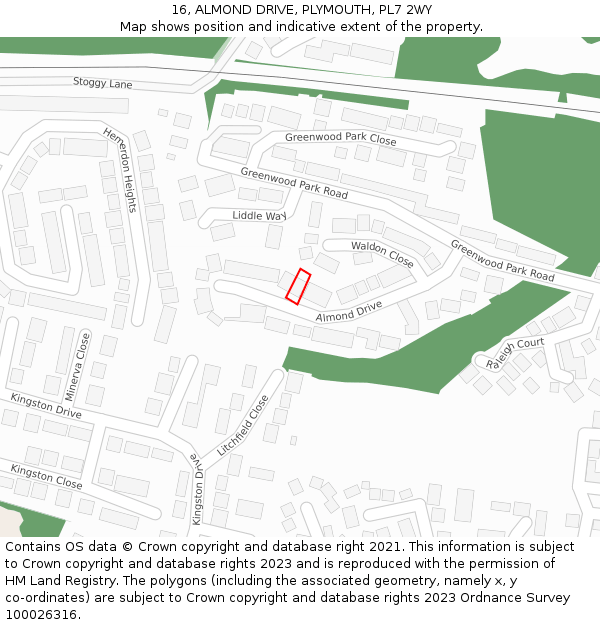 16, ALMOND DRIVE, PLYMOUTH, PL7 2WY: Location map and indicative extent of plot