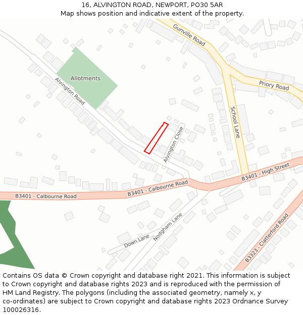 16, ALVINGTON ROAD, NEWPORT, PO30 5AR: Location map and indicative extent of plot