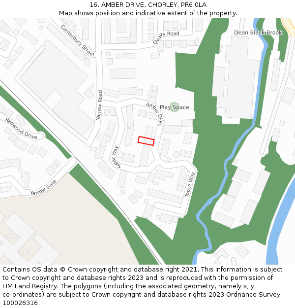 16, AMBER DRIVE, CHORLEY, PR6 0LA: Location map and indicative extent of plot