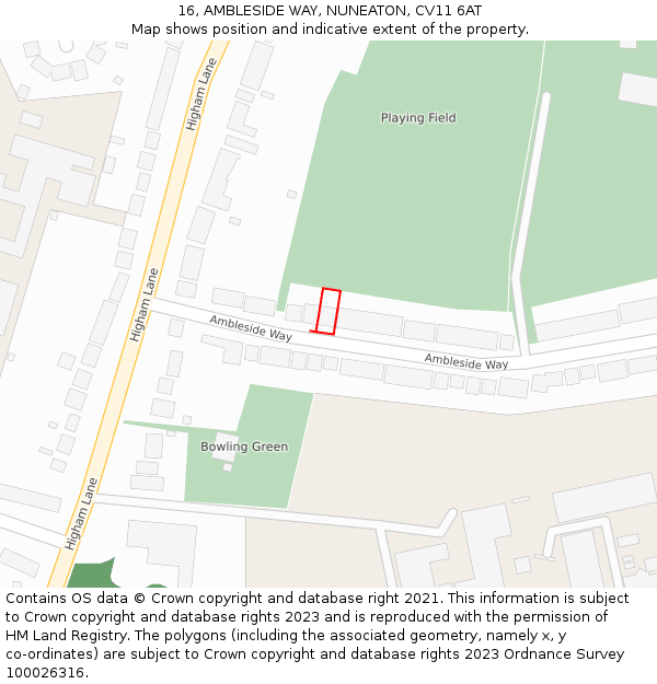 16, AMBLESIDE WAY, NUNEATON, CV11 6AT: Location map and indicative extent of plot