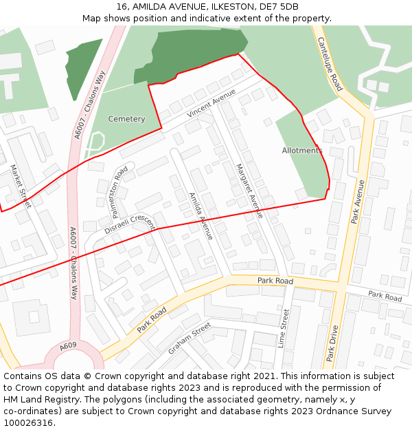 16, AMILDA AVENUE, ILKESTON, DE7 5DB: Location map and indicative extent of plot