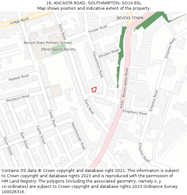 16, ANCASTA ROAD, SOUTHAMPTON, SO14 6SL: Location map and indicative extent of plot