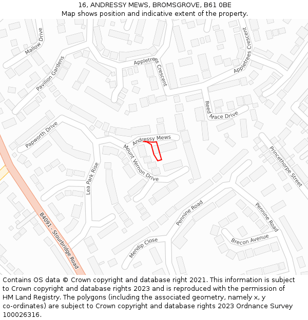 16, ANDRESSY MEWS, BROMSGROVE, B61 0BE: Location map and indicative extent of plot