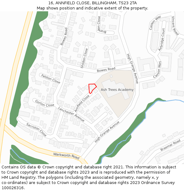 16, ANNFIELD CLOSE, BILLINGHAM, TS23 2TA: Location map and indicative extent of plot