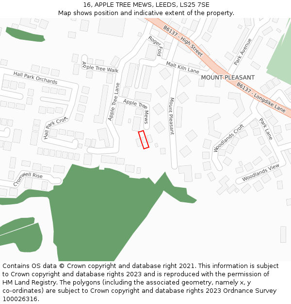 16, APPLE TREE MEWS, LEEDS, LS25 7SE: Location map and indicative extent of plot