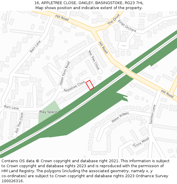 16, APPLETREE CLOSE, OAKLEY, BASINGSTOKE, RG23 7HL: Location map and indicative extent of plot