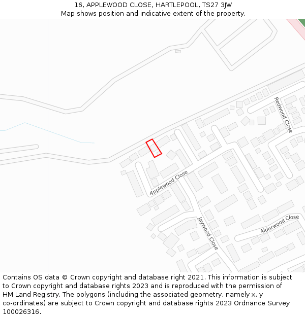 16, APPLEWOOD CLOSE, HARTLEPOOL, TS27 3JW: Location map and indicative extent of plot