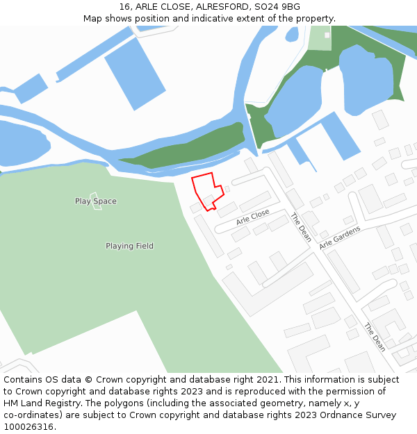 16, ARLE CLOSE, ALRESFORD, SO24 9BG: Location map and indicative extent of plot