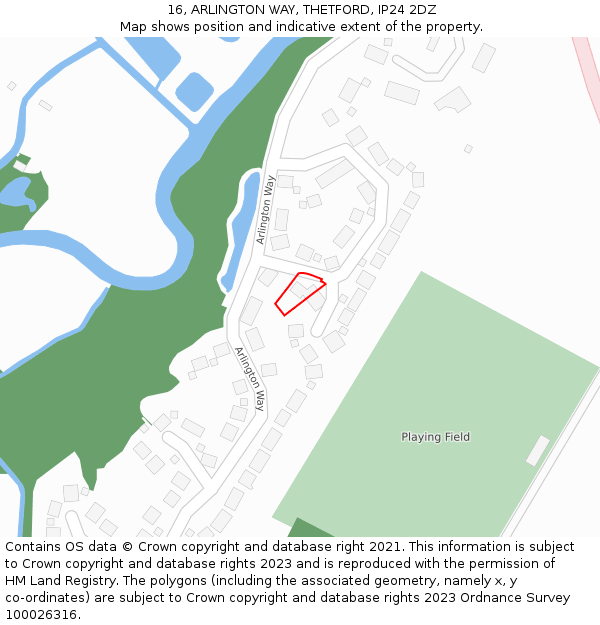 16, ARLINGTON WAY, THETFORD, IP24 2DZ: Location map and indicative extent of plot