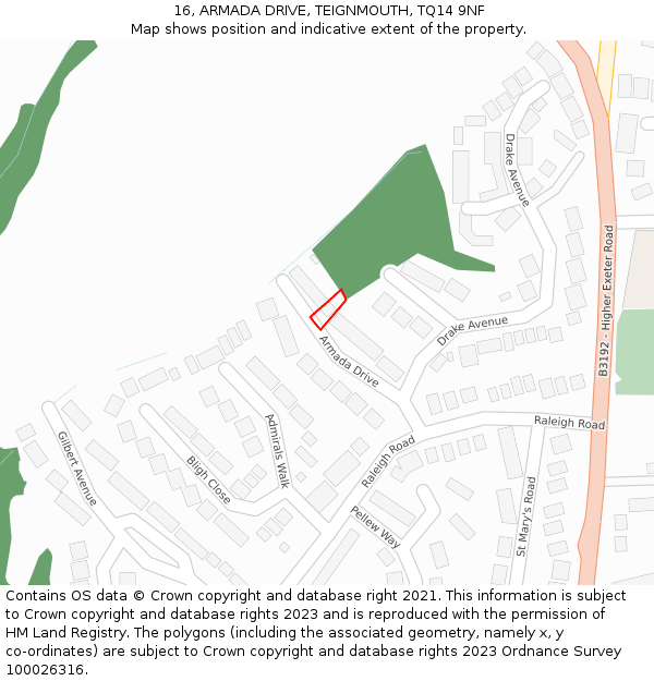 16, ARMADA DRIVE, TEIGNMOUTH, TQ14 9NF: Location map and indicative extent of plot