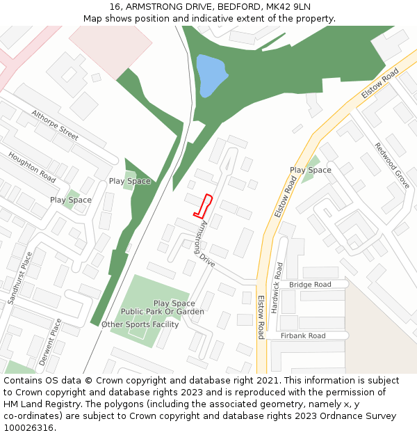 16, ARMSTRONG DRIVE, BEDFORD, MK42 9LN: Location map and indicative extent of plot