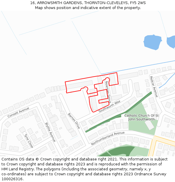 16, ARROWSMITH GARDENS, THORNTON-CLEVELEYS, FY5 2WS: Location map and indicative extent of plot