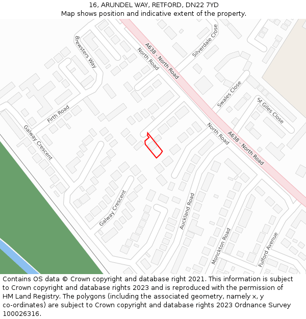 16, ARUNDEL WAY, RETFORD, DN22 7YD: Location map and indicative extent of plot