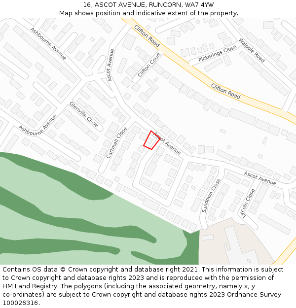 16, ASCOT AVENUE, RUNCORN, WA7 4YW: Location map and indicative extent of plot