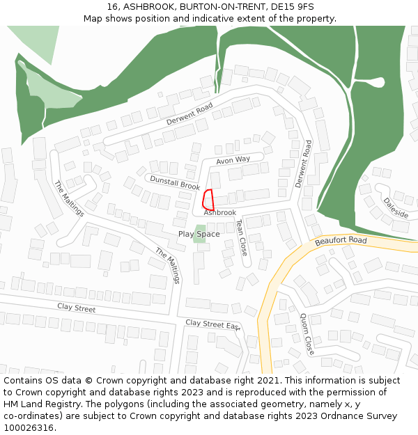 16, ASHBROOK, BURTON-ON-TRENT, DE15 9FS: Location map and indicative extent of plot