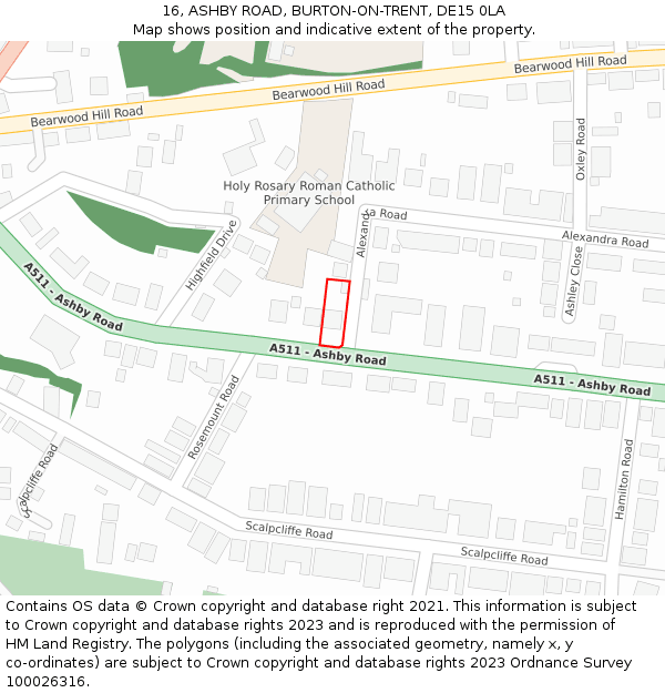 16, ASHBY ROAD, BURTON-ON-TRENT, DE15 0LA: Location map and indicative extent of plot