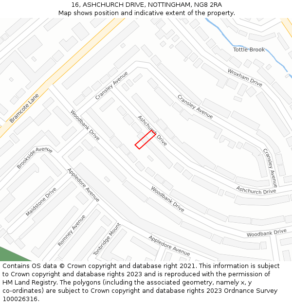 16, ASHCHURCH DRIVE, NOTTINGHAM, NG8 2RA: Location map and indicative extent of plot