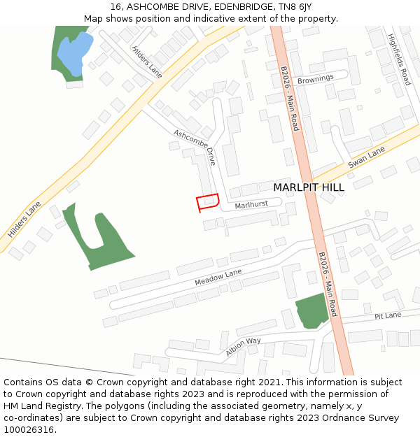 16, ASHCOMBE DRIVE, EDENBRIDGE, TN8 6JY: Location map and indicative extent of plot