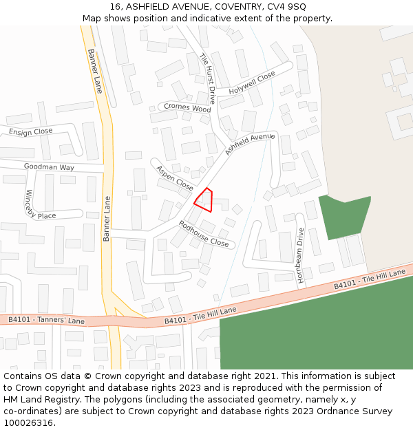 16, ASHFIELD AVENUE, COVENTRY, CV4 9SQ: Location map and indicative extent of plot