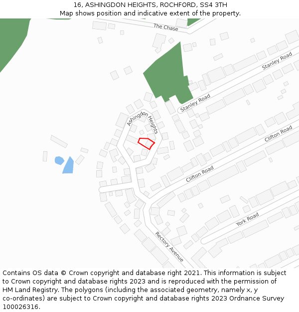 16, ASHINGDON HEIGHTS, ROCHFORD, SS4 3TH: Location map and indicative extent of plot