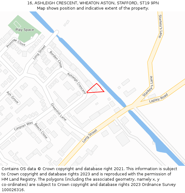 16, ASHLEIGH CRESCENT, WHEATON ASTON, STAFFORD, ST19 9PN: Location map and indicative extent of plot