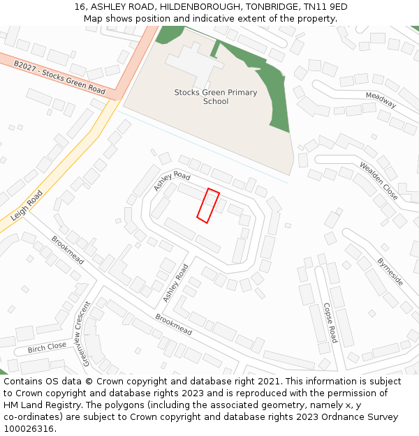 16, ASHLEY ROAD, HILDENBOROUGH, TONBRIDGE, TN11 9ED: Location map and indicative extent of plot