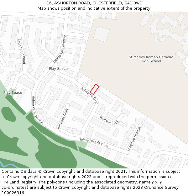 16, ASHOPTON ROAD, CHESTERFIELD, S41 8WD: Location map and indicative extent of plot