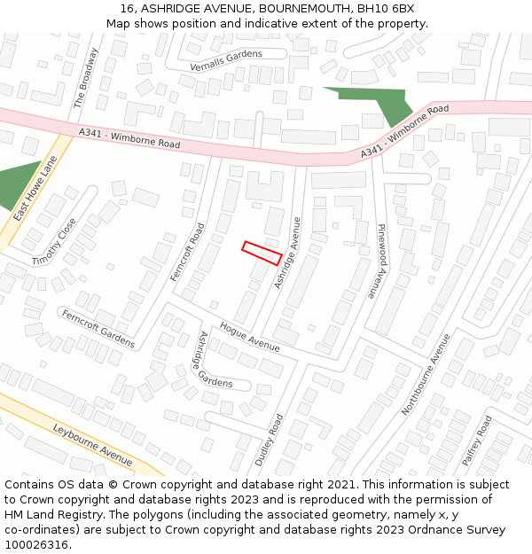 16, ASHRIDGE AVENUE, BOURNEMOUTH, BH10 6BX: Location map and indicative extent of plot
