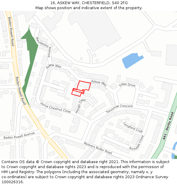16, ASKEW WAY, CHESTERFIELD, S40 2FG: Location map and indicative extent of plot