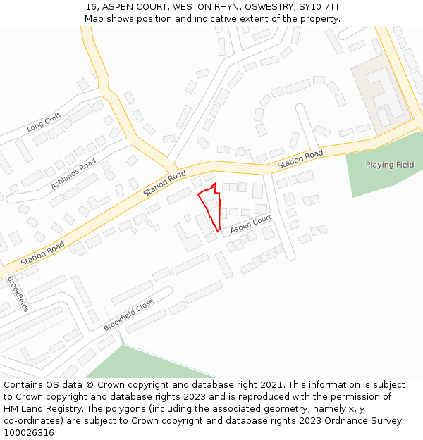 16, ASPEN COURT, WESTON RHYN, OSWESTRY, SY10 7TT: Location map and indicative extent of plot