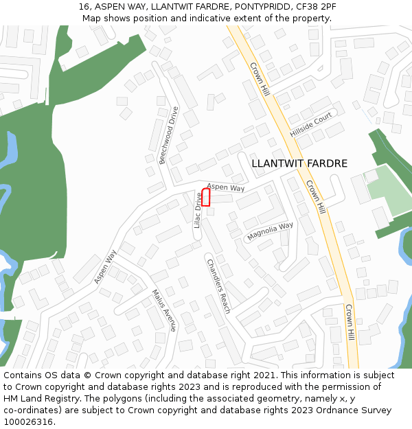 16, ASPEN WAY, LLANTWIT FARDRE, PONTYPRIDD, CF38 2PF: Location map and indicative extent of plot
