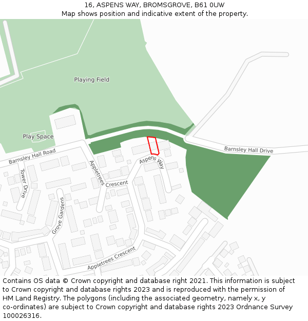 16, ASPENS WAY, BROMSGROVE, B61 0UW: Location map and indicative extent of plot