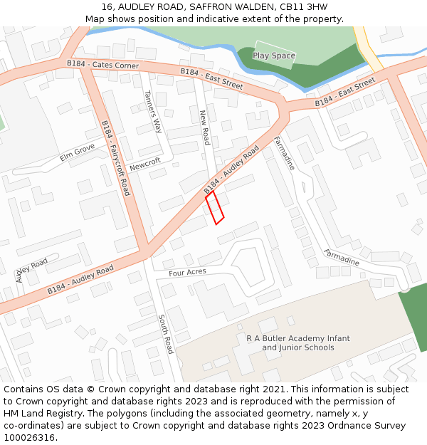 16, AUDLEY ROAD, SAFFRON WALDEN, CB11 3HW: Location map and indicative extent of plot