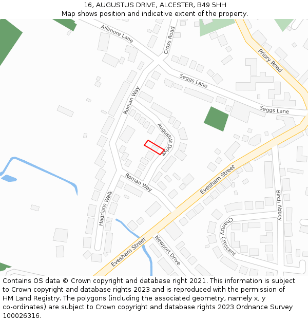 16, AUGUSTUS DRIVE, ALCESTER, B49 5HH: Location map and indicative extent of plot