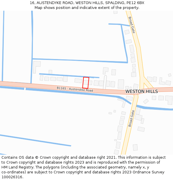 16, AUSTENDYKE ROAD, WESTON HILLS, SPALDING, PE12 6BX: Location map and indicative extent of plot