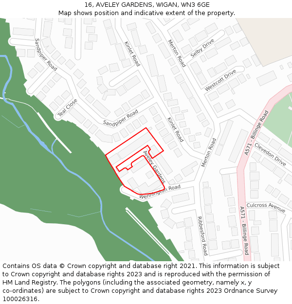 16, AVELEY GARDENS, WIGAN, WN3 6GE: Location map and indicative extent of plot