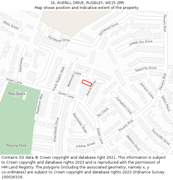 16, AVERILL DRIVE, RUGELEY, WS15 2RR: Location map and indicative extent of plot