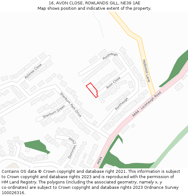 16, AVON CLOSE, ROWLANDS GILL, NE39 1AE: Location map and indicative extent of plot