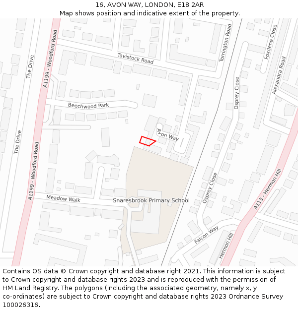 16, AVON WAY, LONDON, E18 2AR: Location map and indicative extent of plot