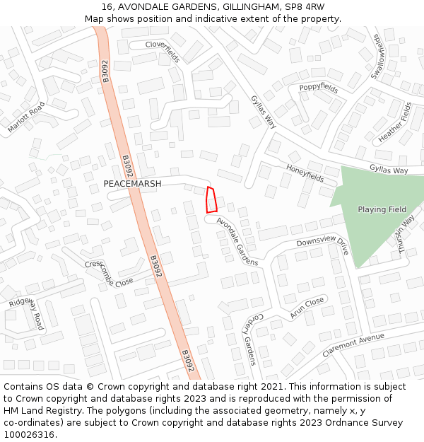 16, AVONDALE GARDENS, GILLINGHAM, SP8 4RW: Location map and indicative extent of plot