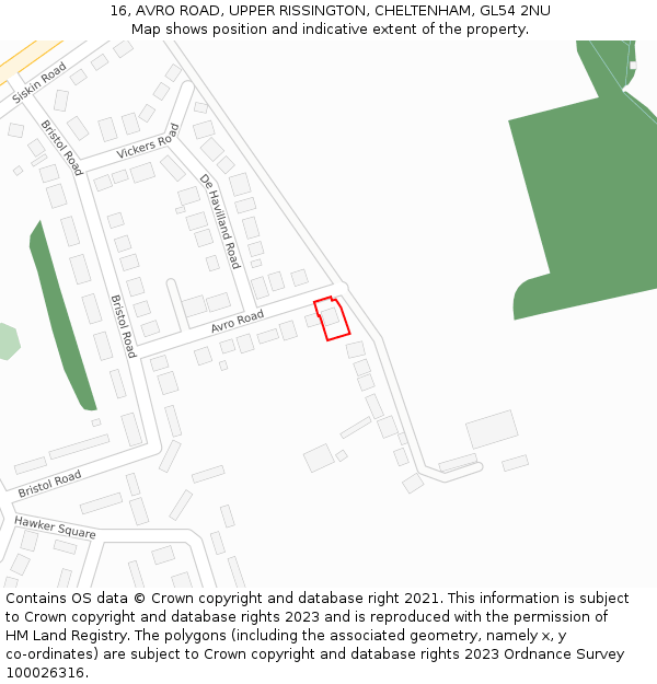 16, AVRO ROAD, UPPER RISSINGTON, CHELTENHAM, GL54 2NU: Location map and indicative extent of plot