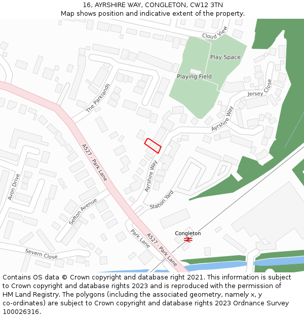 16, AYRSHIRE WAY, CONGLETON, CW12 3TN: Location map and indicative extent of plot