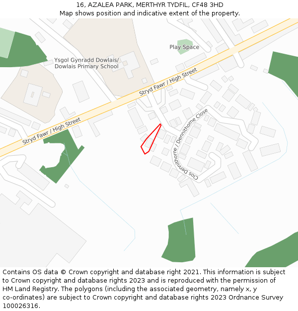16, AZALEA PARK, MERTHYR TYDFIL, CF48 3HD: Location map and indicative extent of plot