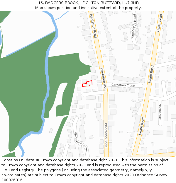 16, BADGERS BROOK, LEIGHTON BUZZARD, LU7 3HB: Location map and indicative extent of plot